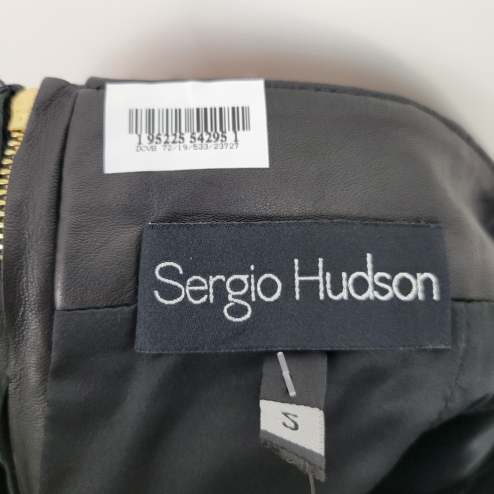 NEW Sergio Hudson 100% Black Leather Mini Skirt Size 2 - Picture 9 of 11